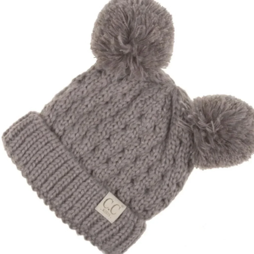 C.C Kids Double Pom Beanie Hat in Gray